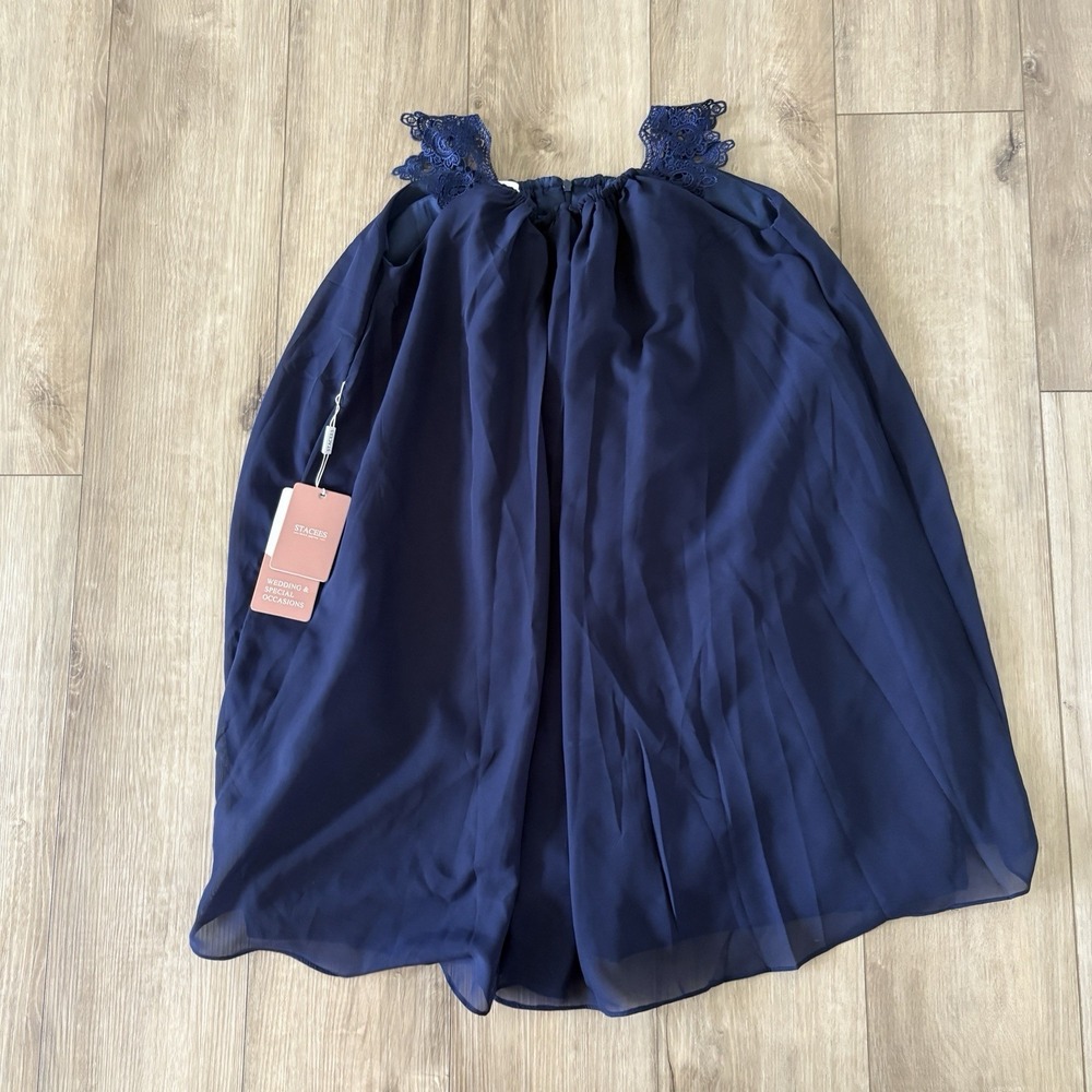NWT Stacees Dark Navy Formal Cocktail Wedding Dress Size 7 Kids Youth